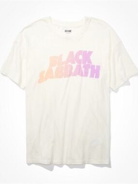 Tailgate Black Sabbath Oversized Graphic Tee - White with Pink/Peach Logo